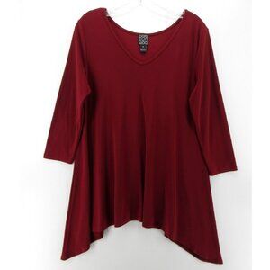 Clara Sun Woo Top Medium Tunic Blouse Pullover Stretch V-Neck USA